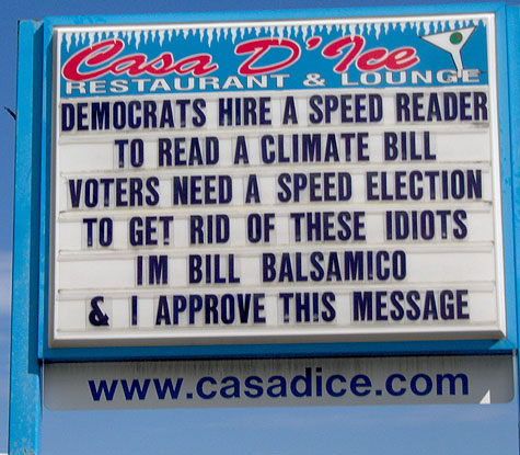 Deomocrats Hire a Speed Reader To Read a Climate Bill   Voters Need a Speed Election to Get Rid of These Idiots   I'm Bill Balsamico and I Approve This Message
