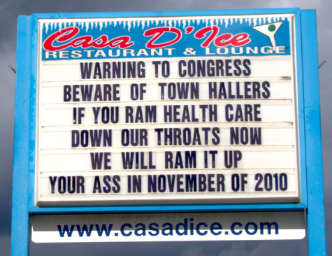 Warning to Congress   Beware of Town Hallers   If You Ram Healthcare Down Our Throats Now We Will Ram It Up Your Ass In November of 2010